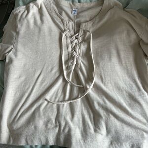 Old Navy Cream Short Sleeve Tee with laces